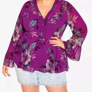 City Chic Purple Floral Blouse
